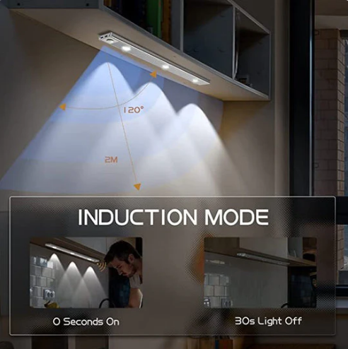 Lampe LED d'Armoire à Détecteur de Mouvement – Rechargeable USB, 3 Tons de Lumière & Installation Magnétique