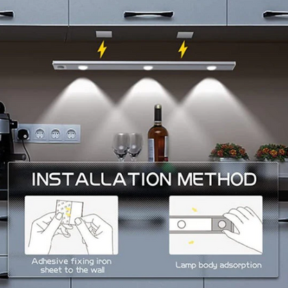 Lampe LED d'Armoire à Détecteur de Mouvement – Rechargeable USB, 3 Tons de Lumière & Installation Magnétique